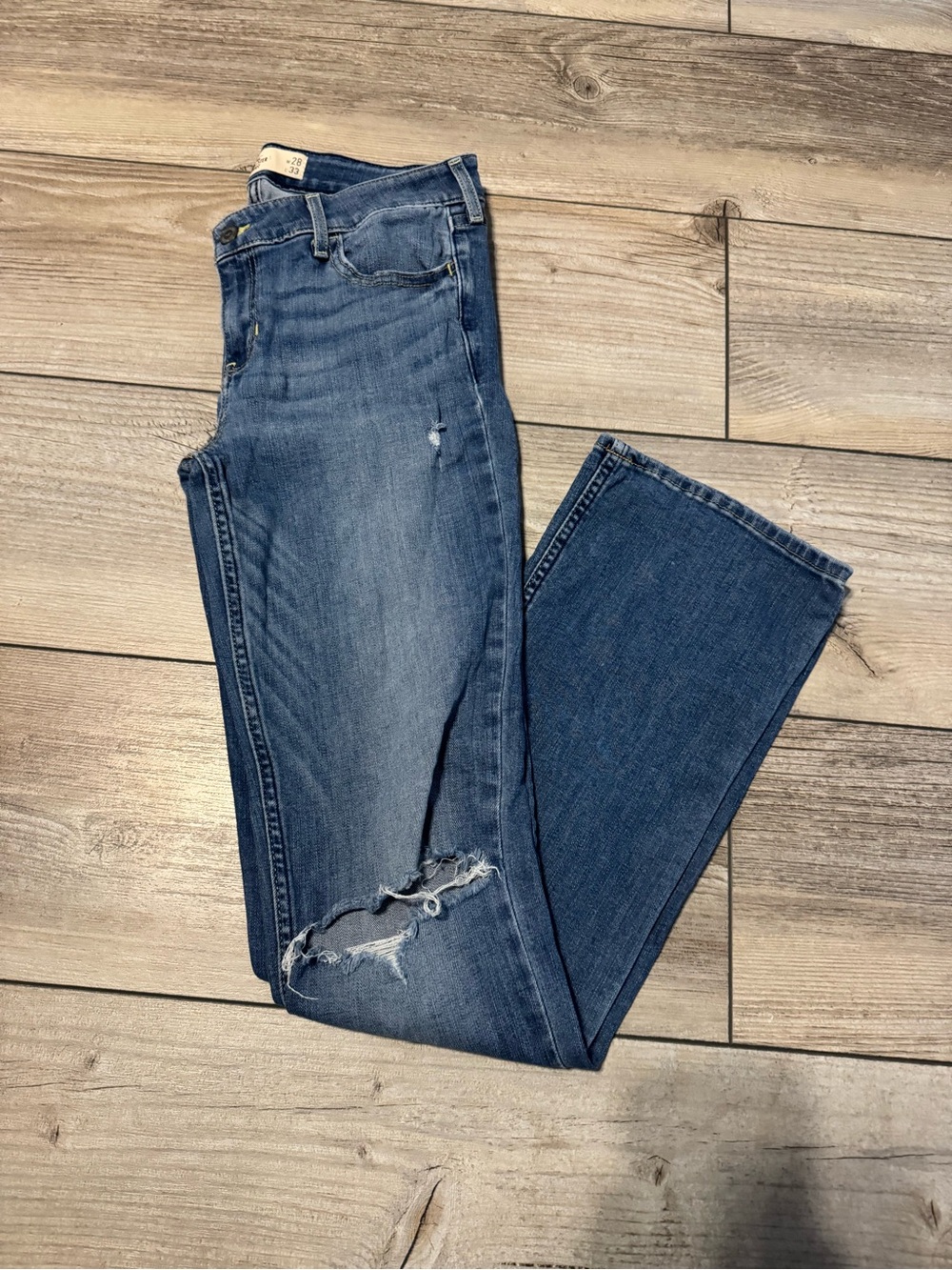 Hollister Medium Blue Flare Jeans with Knee Distress